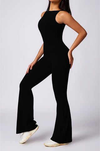 Boatneck Sleeveless Cutout Back Jumpsuit