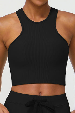 Ribbed Racer Strappy Back Sports Bra