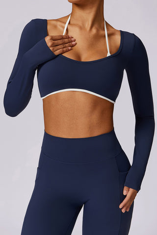 Contrast Piping Long Sleeve Crop Top