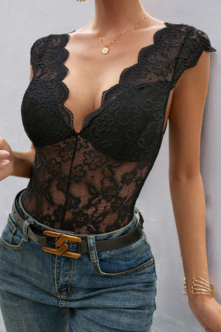 Sleeveless Open Back Lace Bodysuit