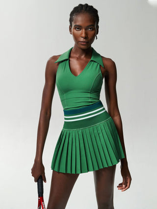 Collared Racerback Tank Top & Skirt Two Piece Set