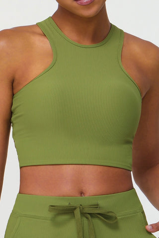 Ribbed Racer Strappy Back Sports Bra