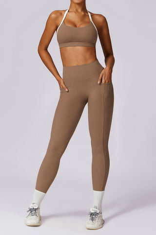 Contrast Strap Sport Bra & Legging Two Piece Set