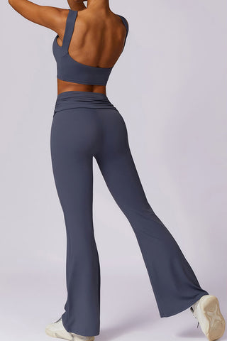 Boatneck Openback Bra & Flared Legging Two Piece Set