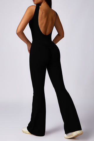 Boatneck Sleeveless Cutout Back Jumpsuit