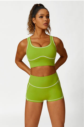 Scoop Neck Contrast Topstitch Sports Bra