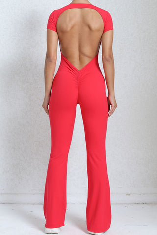 Crewneck Sleeved Backless Jumpsuit