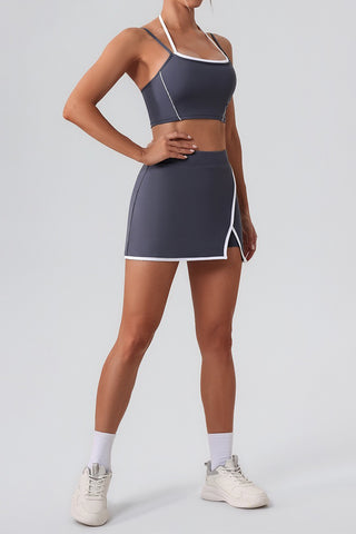 Double Strap Sports Bra & Skirt Two Piece Set