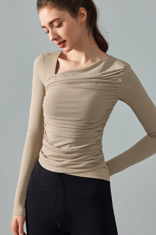 Asymmetric Neck Ruched Top