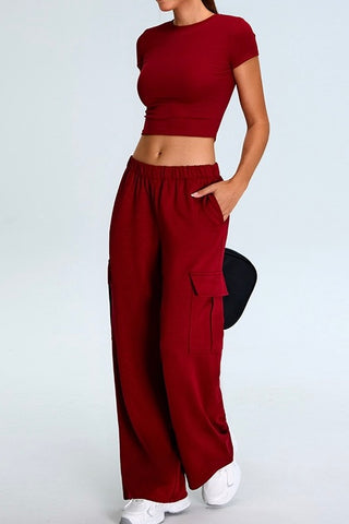 Crop Tee & Cargo Pants Two Piece Set