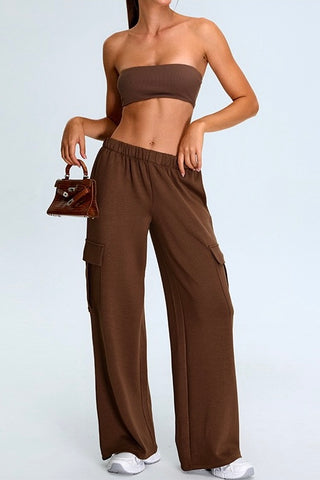 Mid Rise Elastic Waist Cargo Pant