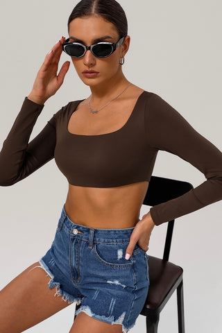 Square Neck Long Sleeve Crop Top