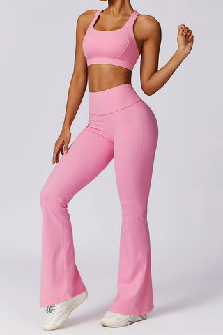 Square Crossover Sports Bra & Flare Legging Two Piece Set