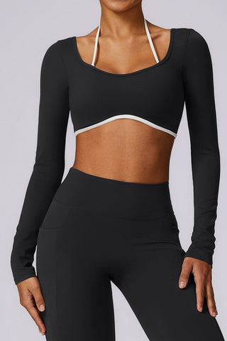 Contrast Piping Long Sleeve Crop Top