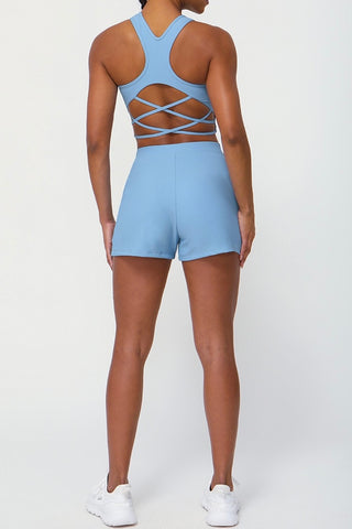 Ribbed Racer Strappy Back Bra & Short Two Piece Set