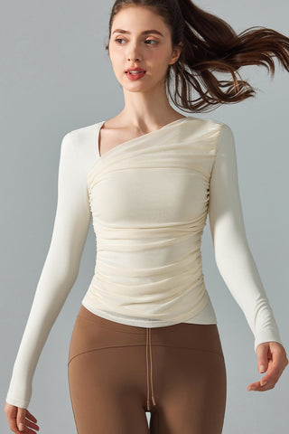 Asymmetric Neck Ruched Top