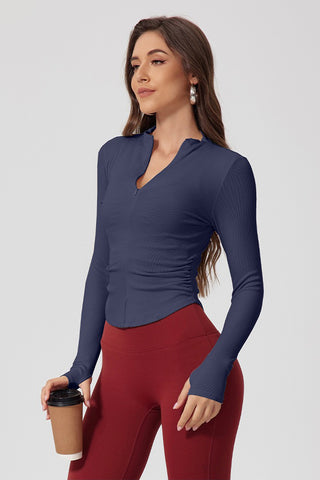 Full Zip Curved Hem Top