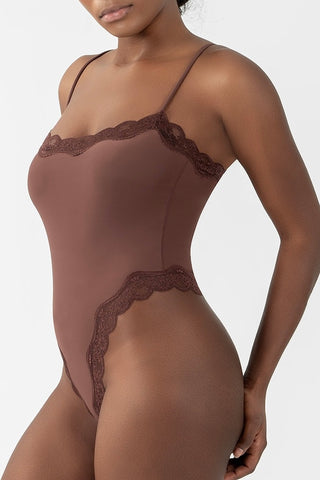 Square Neck Lace Trim Bodysuit