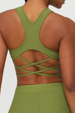 Ribbed Racer Strappy Back Sports Bra