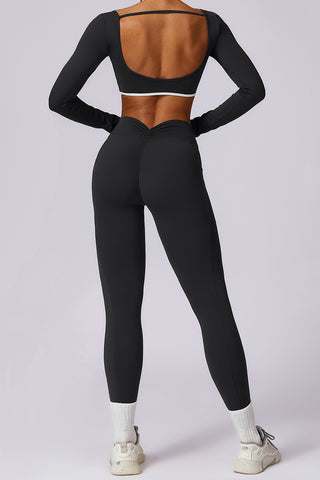 Long Sleeve Contrast Strap Crop Top & Legging Two Piece Set