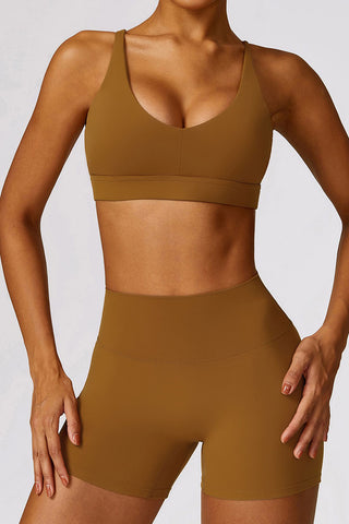 Spirited Strappy Back Sports Bra & Short Two Piece Set