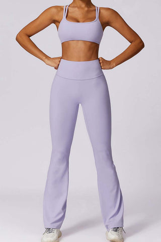 Double Strap Sport Bra & Flared Legging Two Piece Set