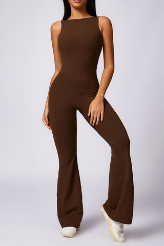 Boatneck Sleeveless Cutout Back Jumpsuit