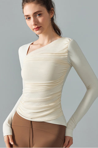 Asymmetric Neck Ruched Top