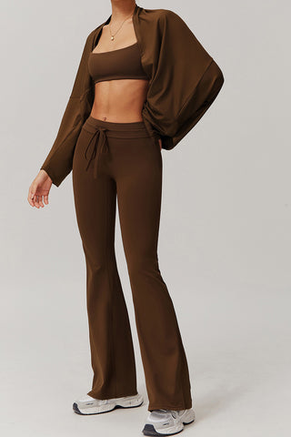 Off Shoulder Long Sleeve Top & Flared Pant Two Piece Set