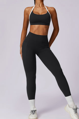 Contrast Strap Sport Bra & Legging Two Piece Set