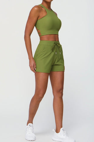 Ribbed Racer Strappy Back Bra & Short Two Piece Set