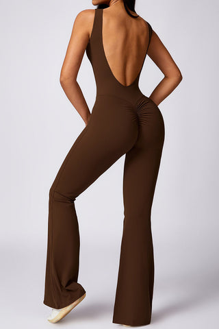 Boatneck Sleeveless Cutout Back Jumpsuit