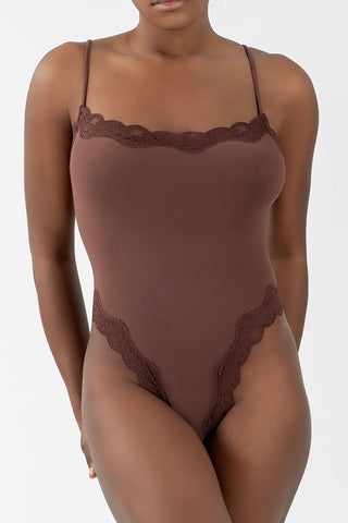 Square Neck Lace Trim Bodysuit