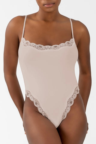 Square Neck Lace Trim Bodysuit