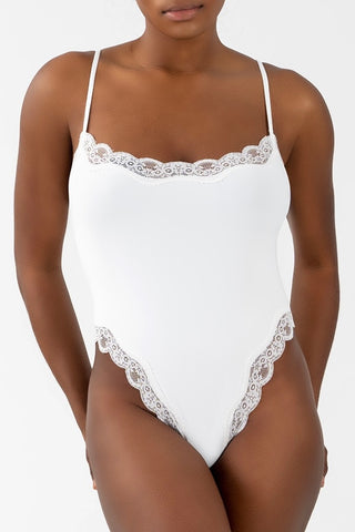 Square Neck Lace Trim Bodysuit