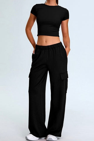 Crop Tee & Cargo Pants Two Piece Set