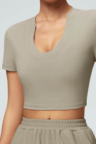 V Neck Short Sleeve Crop Top