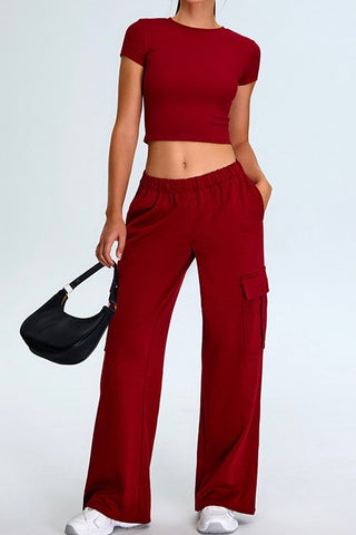 Crop Tee & Cargo Pants Two Piece Set