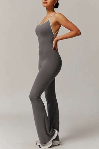 Contrast Crossover Back Jumpsuit