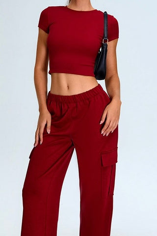 Crop Tee & Cargo Pants Two Piece Set