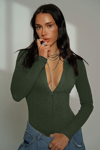 Zip Up Long Sleeve Bodysuit