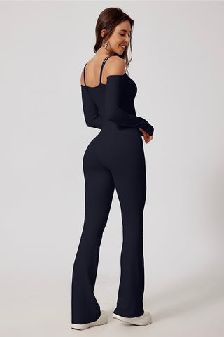 Long Sleeve Strap Flare Jumpsuit