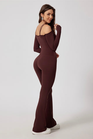 Long Sleeve Strap Flare Jumpsuit