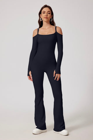 Long Sleeve Strap Flare Jumpsuit