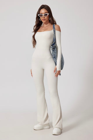 Long Sleeve Strap Flare Jumpsuit