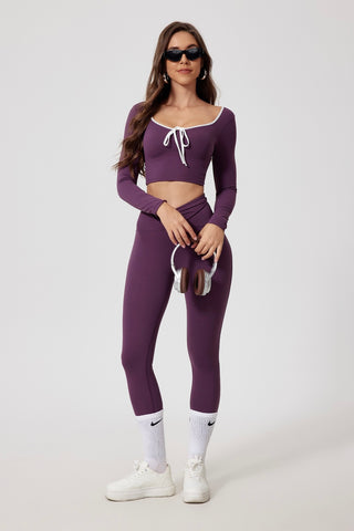 Ribbon Front Crop Top & Legging Two Piece Set