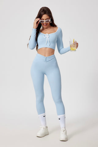 Ribbon Front Crop Top & Legging Two Piece Set