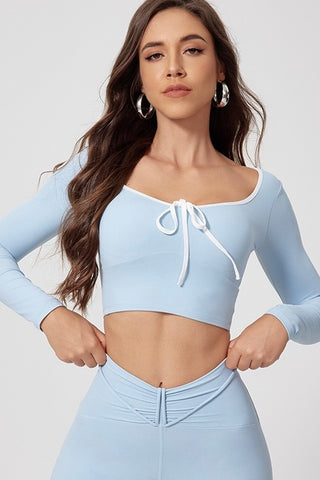 Ribbon Front Crop Top & Legging Two Piece Set