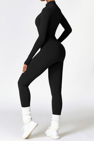 Zip Front Mock Neck Long Sleeve Jumpsuit