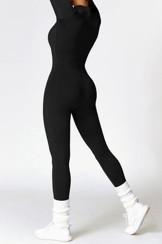 Zip Front Mock Neck Long Sleeve Jumpsuit